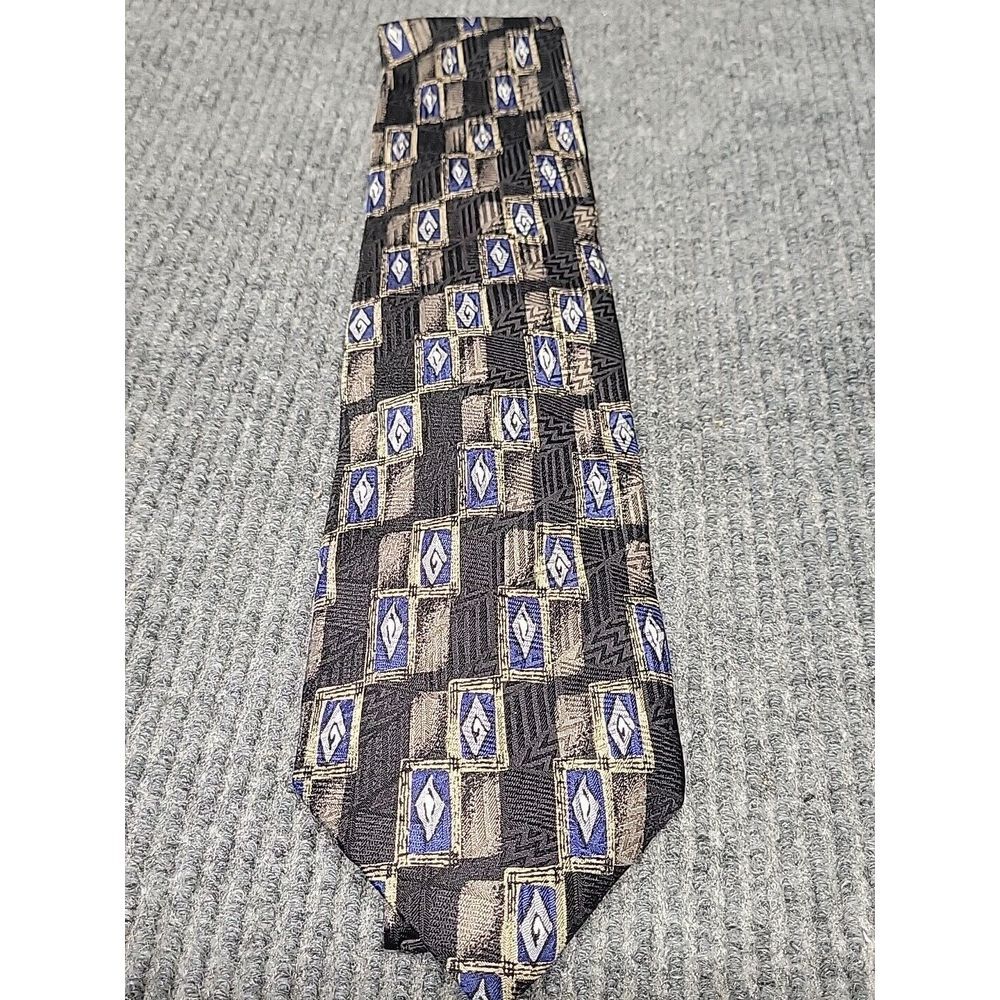 JZ Richards‎ Nordstrom Mens Silk Tie Blue Black Grey Geometric Diamond